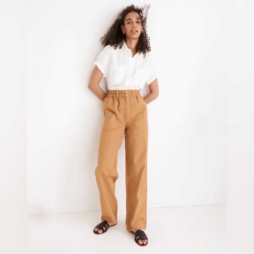 Madewell Cotton Ripstop Pull-On Straight Cargo‎ Pants in Toffee.